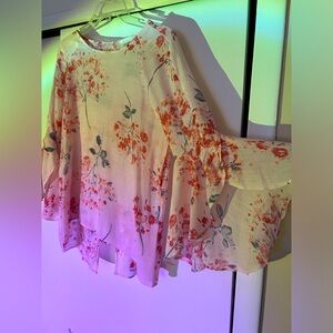 Pink floral bohemian bell sleeve shirt